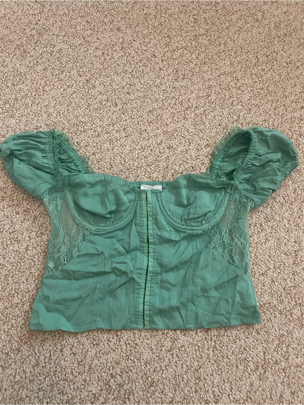 Green Lace-Trim Crop Top